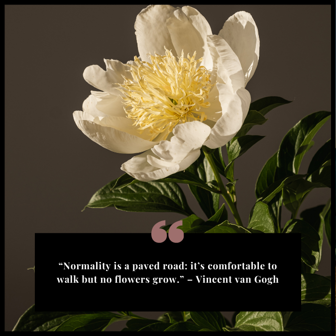 “Normality is a paved road: it’s comfortable to walk but no flowers grow.” – Vincent van Gogh