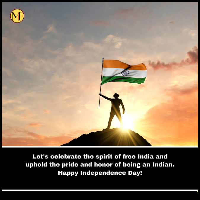 Let's celebrate the spirit of free India and uphold the pride and honor of being an Indian. Happy Independence Day!