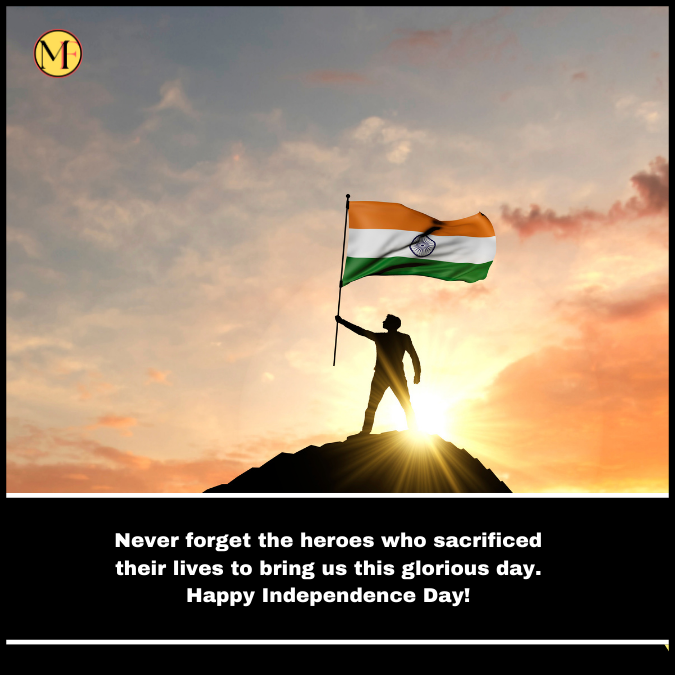 Never forget the heroes who sacrificed their lives to bring us this glorious day. Happy Independence Day!